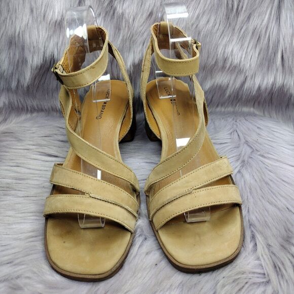 Lucky Brand Womens Junnah Leather Block Heel Sandals Size 9 Brown Ankle Strap - Picture 3 of 9